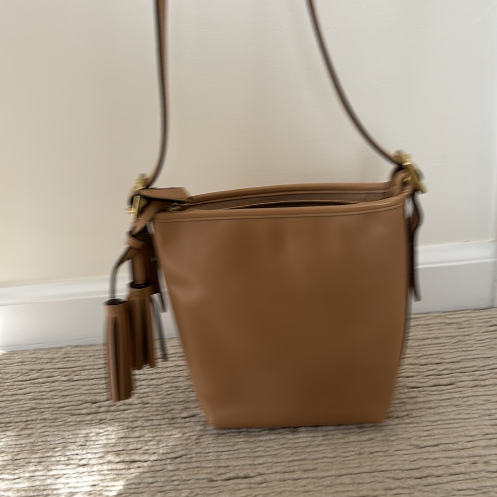 Coach Tan Leather Crossbody Bucket Bag with Tassel. In perfect condition. - Picture 3 of 11